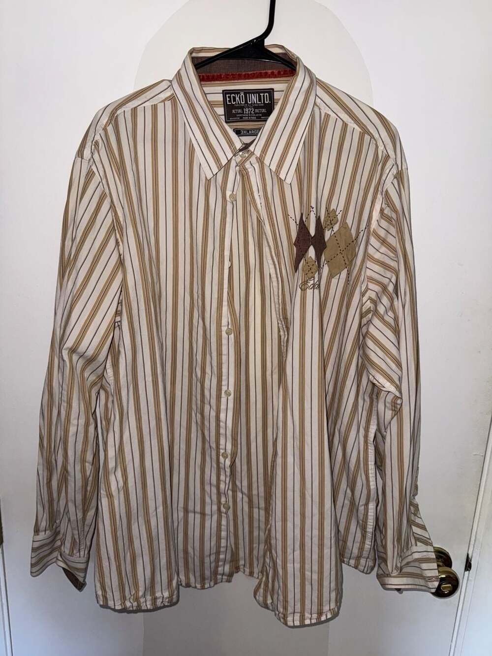 Ecko United 100% Cotton Men's Regular Striped Casual Long Sleeve Shirt Brown XL
